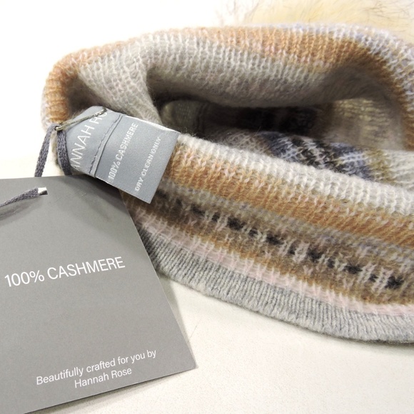 HANNAH ROSE ⚜ WOMEN'S GREY CASHMERE WINTER KNIT POMPOM HAT - Picture 3 of 3